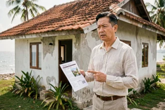 Agent immobilier thaïlandais présentant une maison à vendre pas cher près de la mer en Thaïlande