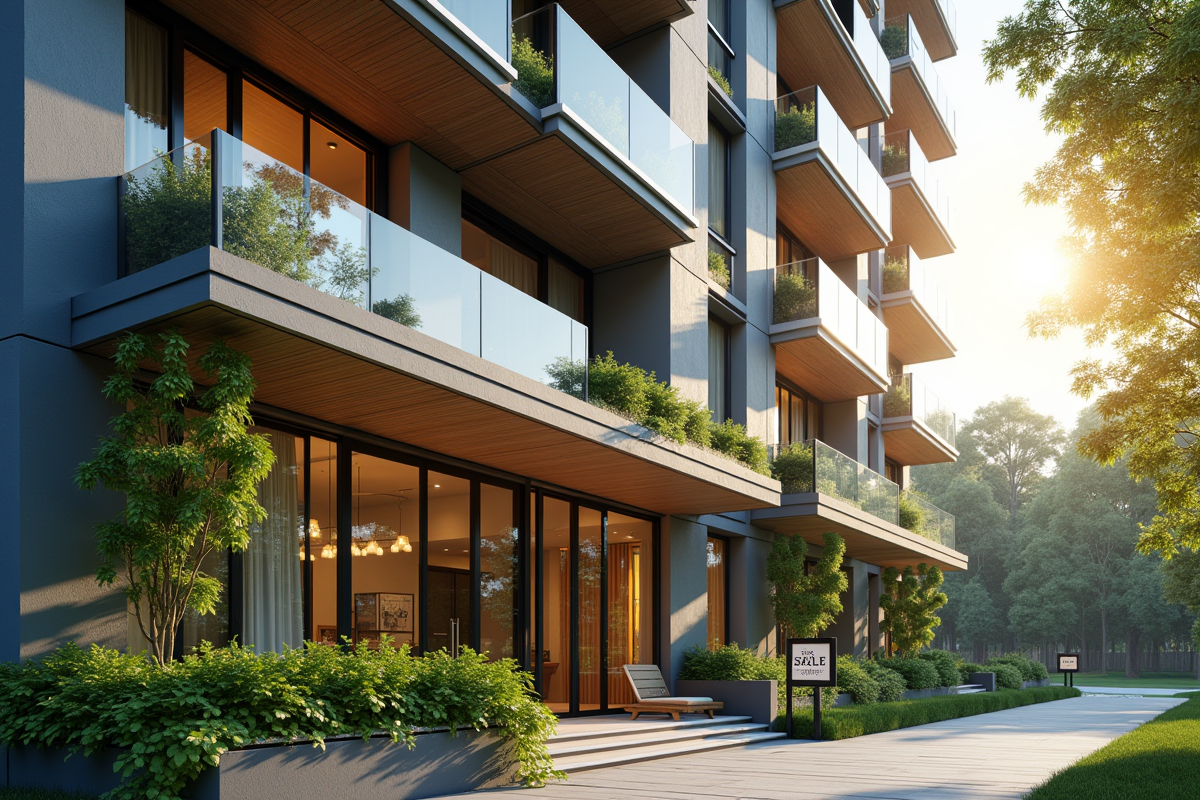 Immeuble moderne avec grandes fenêtres et balcon pour vente