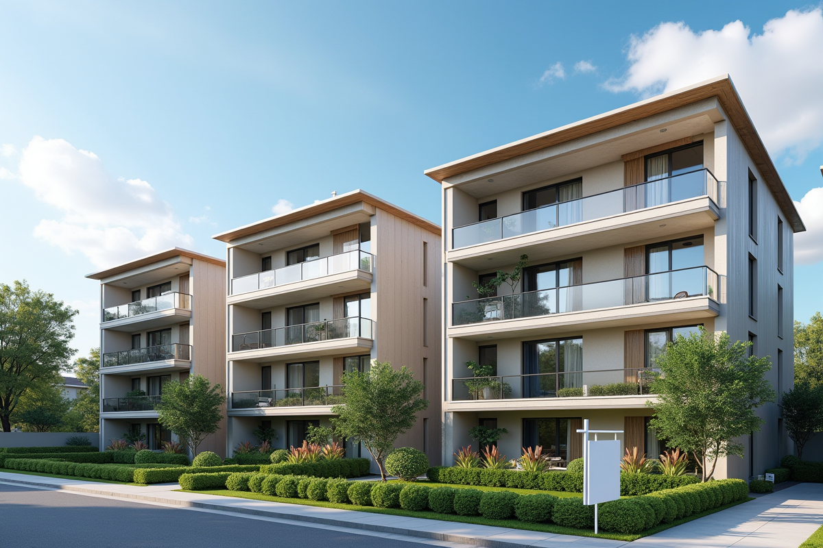Appartements modernes avec panneau a vendre sous un ciel en journée