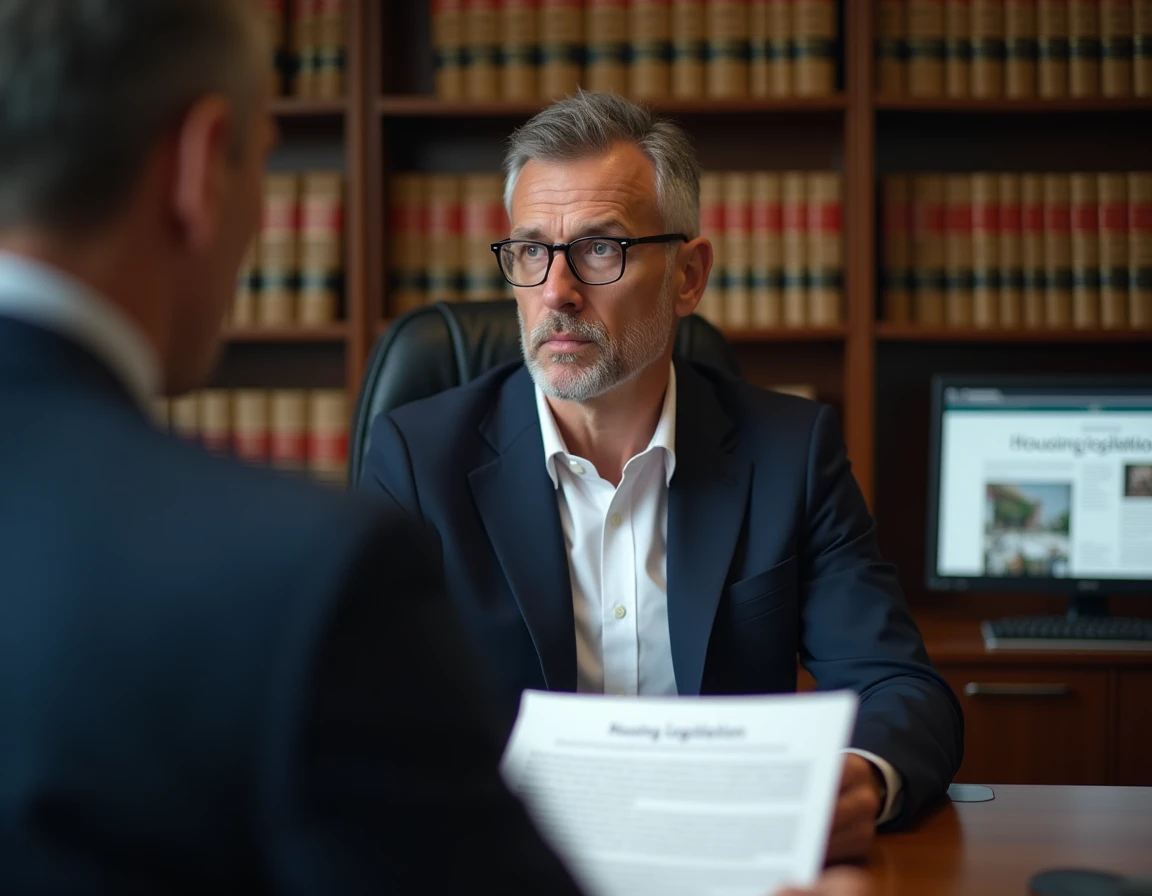 Avocat spécialisé en droit du logement consultant des documents légaux pour un locataire