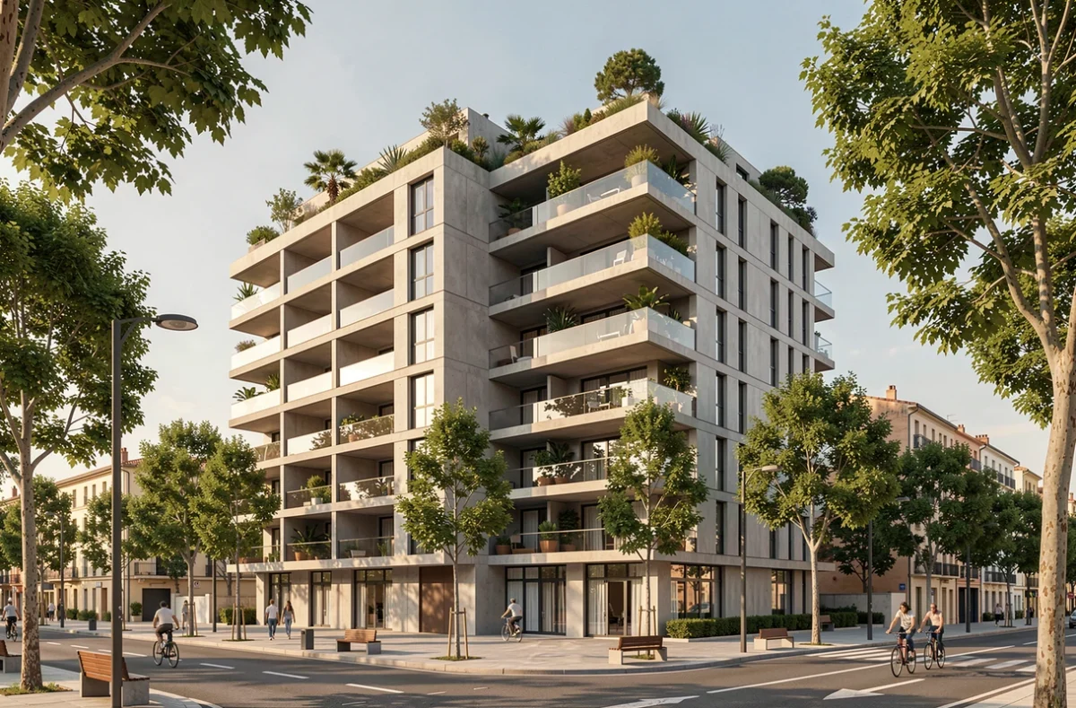 Immeuble résidentiel neuf réalisé par Bouygues Immobilier dans les Bouches-du-Rhône avec terrasses et espaces verts