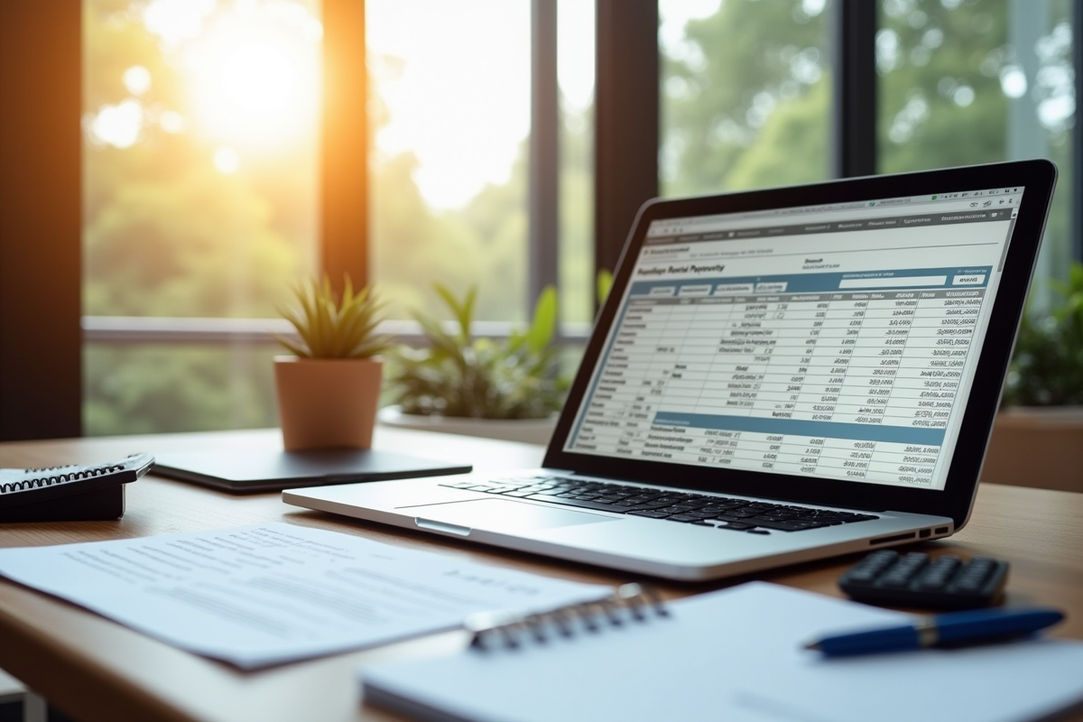 Espace de travail moderne avec ordinateur et documents financiers