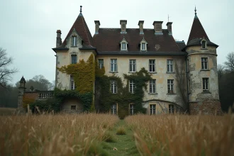 Château abandonné à vendre pour 1 euro symbolique avec façade en pierre craquelée et toit en mauvais état