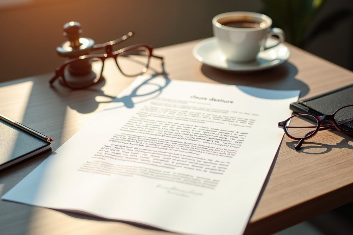 Contrat juridique ouvert avec clause résolutoire sur un bureau