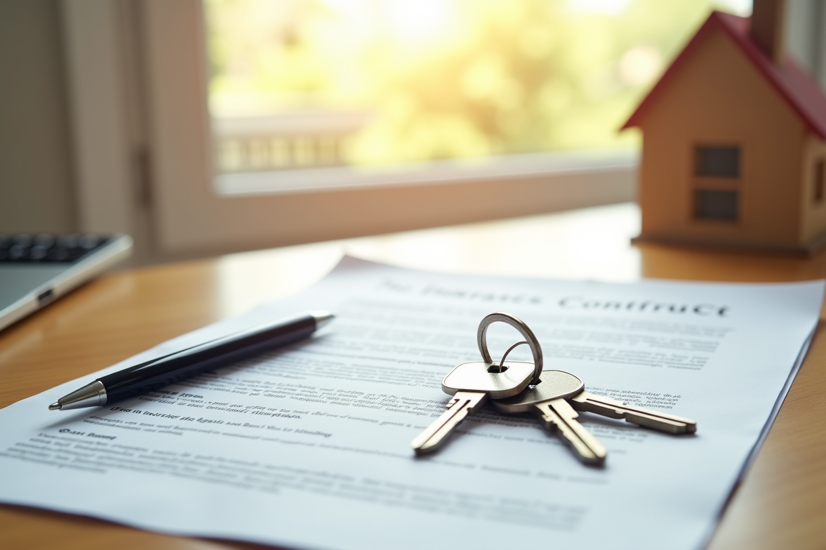 Clés d'appartement et contrat d'assurance sur une table lumineuse