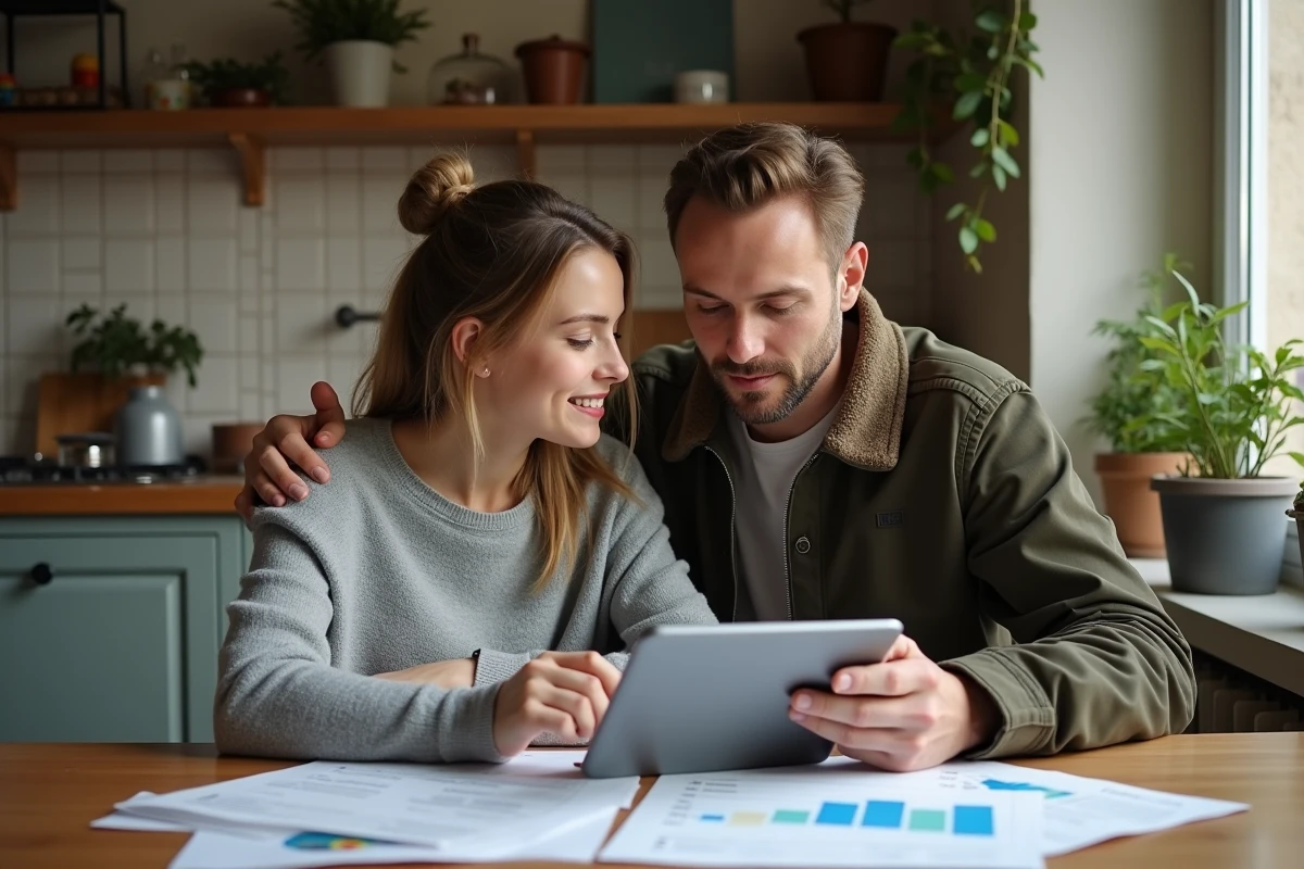 Couple &eacute;tudiant ensemble une estimation gratuite de leur bien immobilier &agrave; la maison