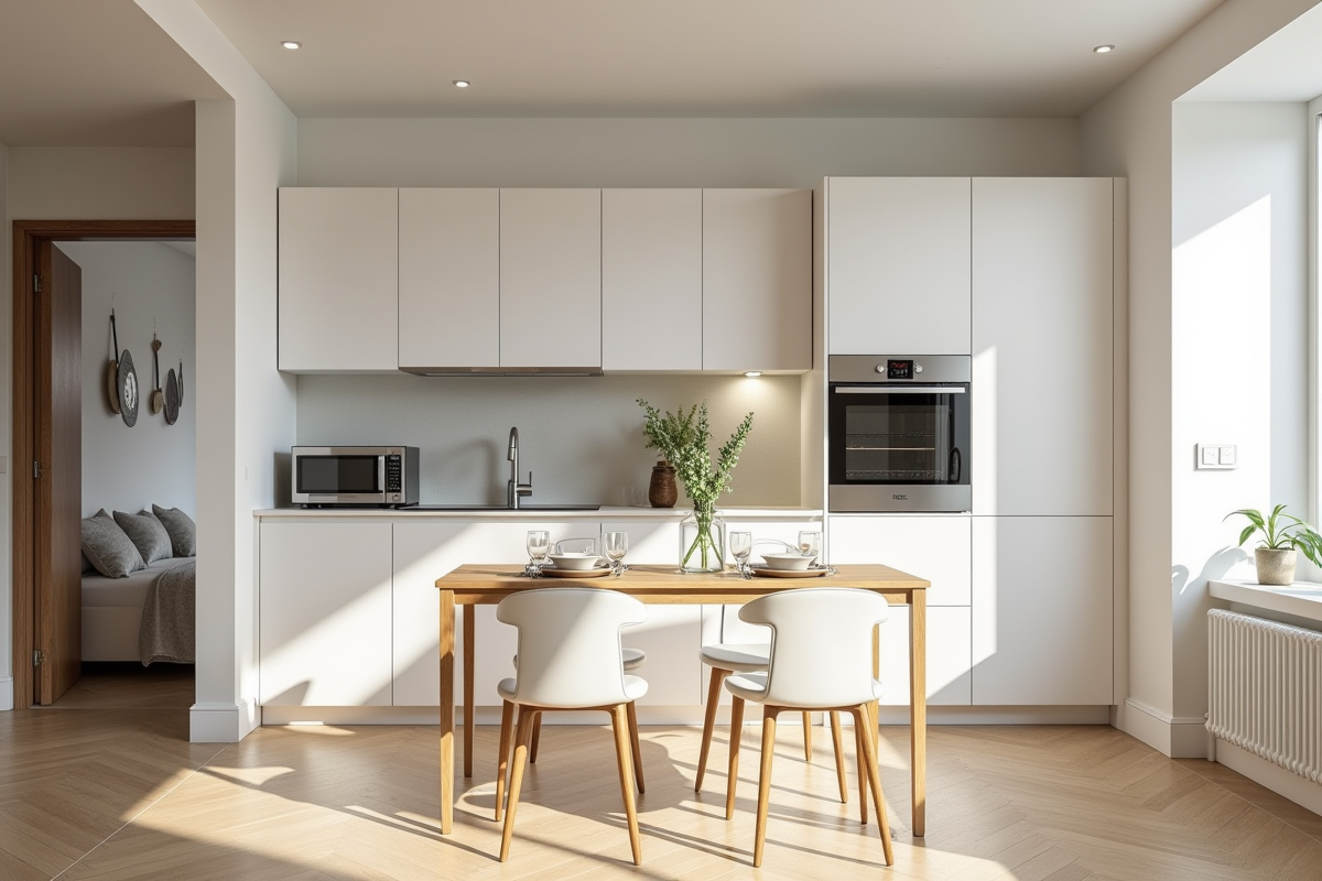 Cuisine moderne avec appareils élégants dans un appartement T4