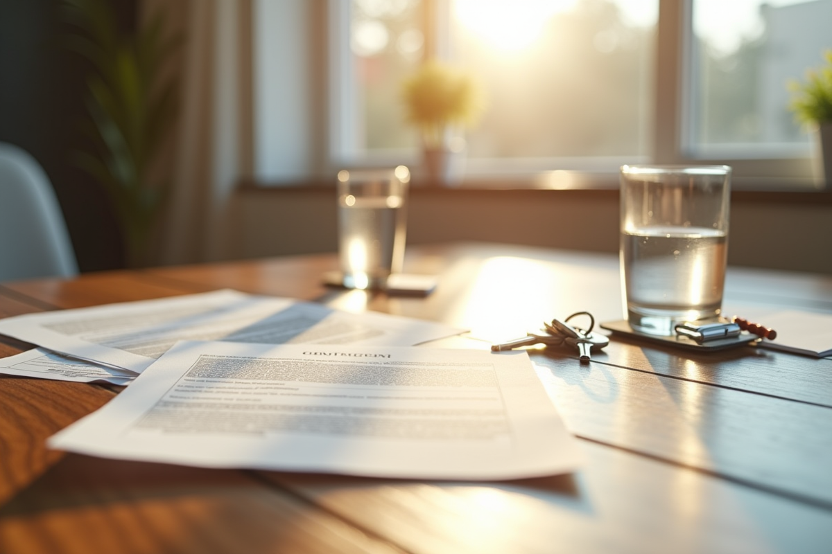 Table moderne avec contrat et clés pour la location
