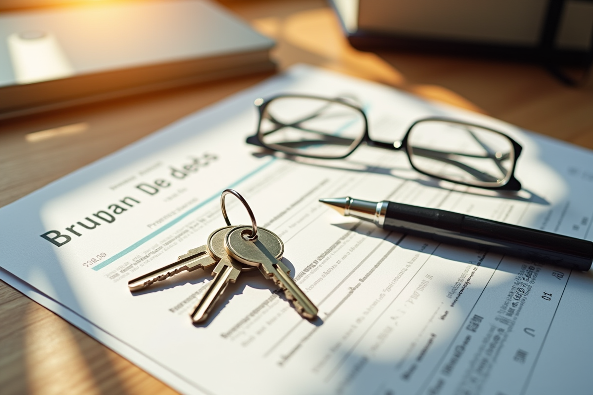 Dossier immobilier et clés sur bureau en lumière naturelle