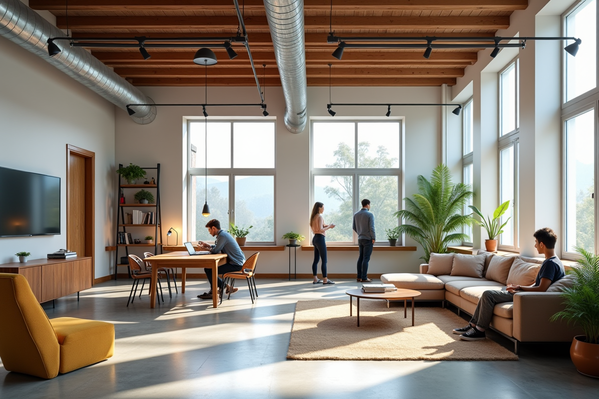 Espace de travail créatif dans un loft lumineux