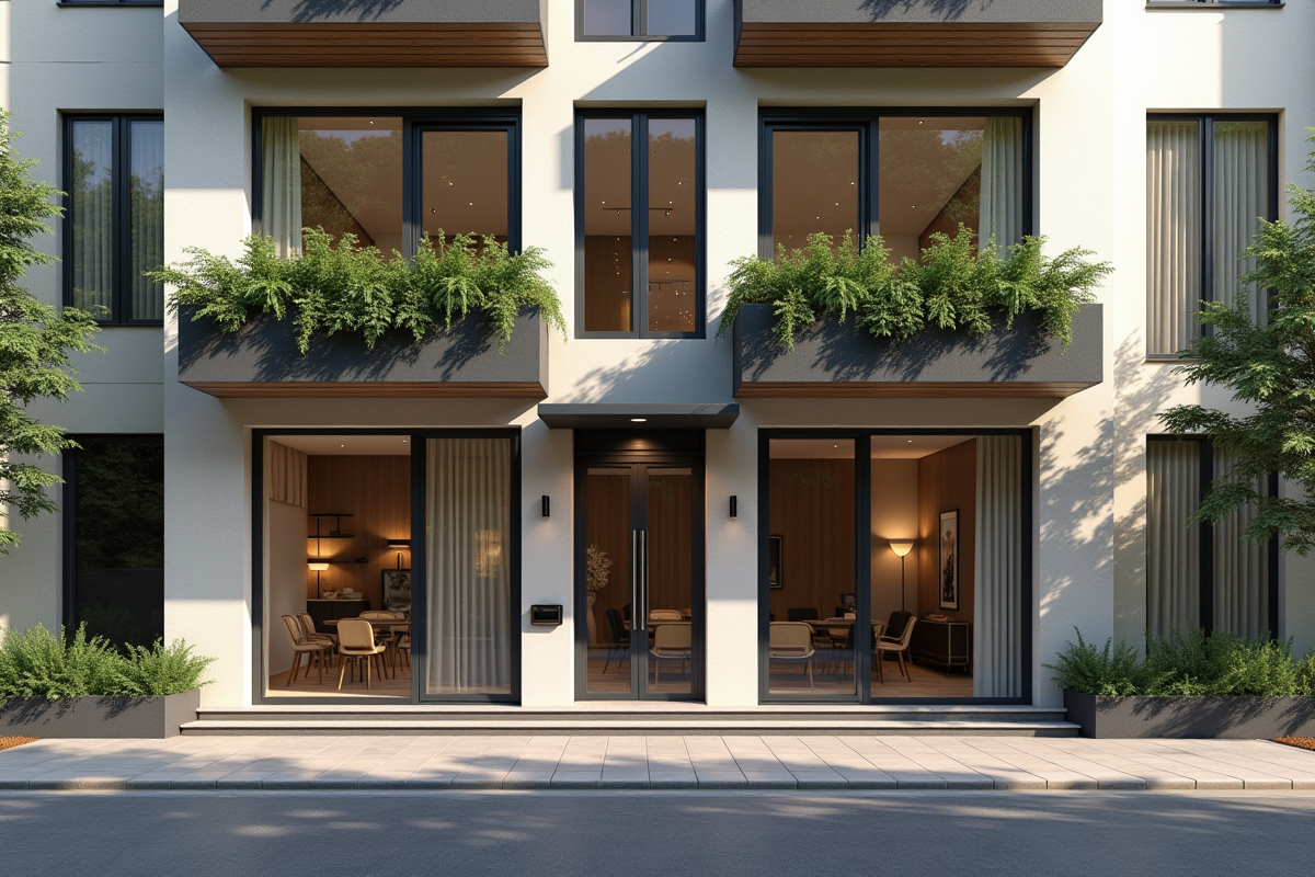 Façade d un immeuble mixte avec bureaux et résidences