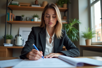 Femme concentrée travaillant dans un bureau moderne