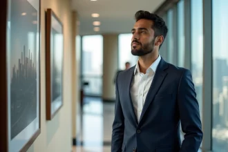 Jeune homme d'affaires arabe dans un costume à Almas Tower