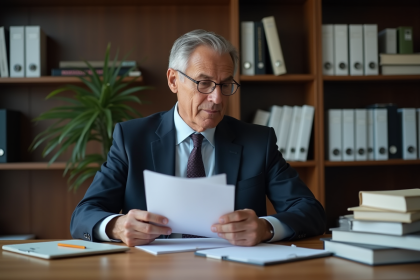 Homme d'affaires en costume avec documents juridiques