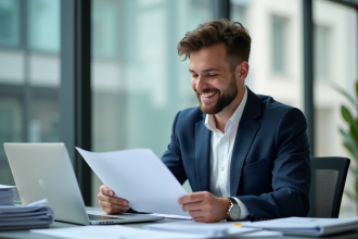 Homme en costume analysant des documents de location