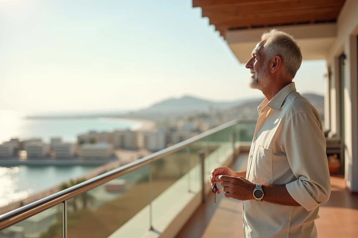 Homme marocain avec cl&eacute;s regarde la c&ocirc;te d