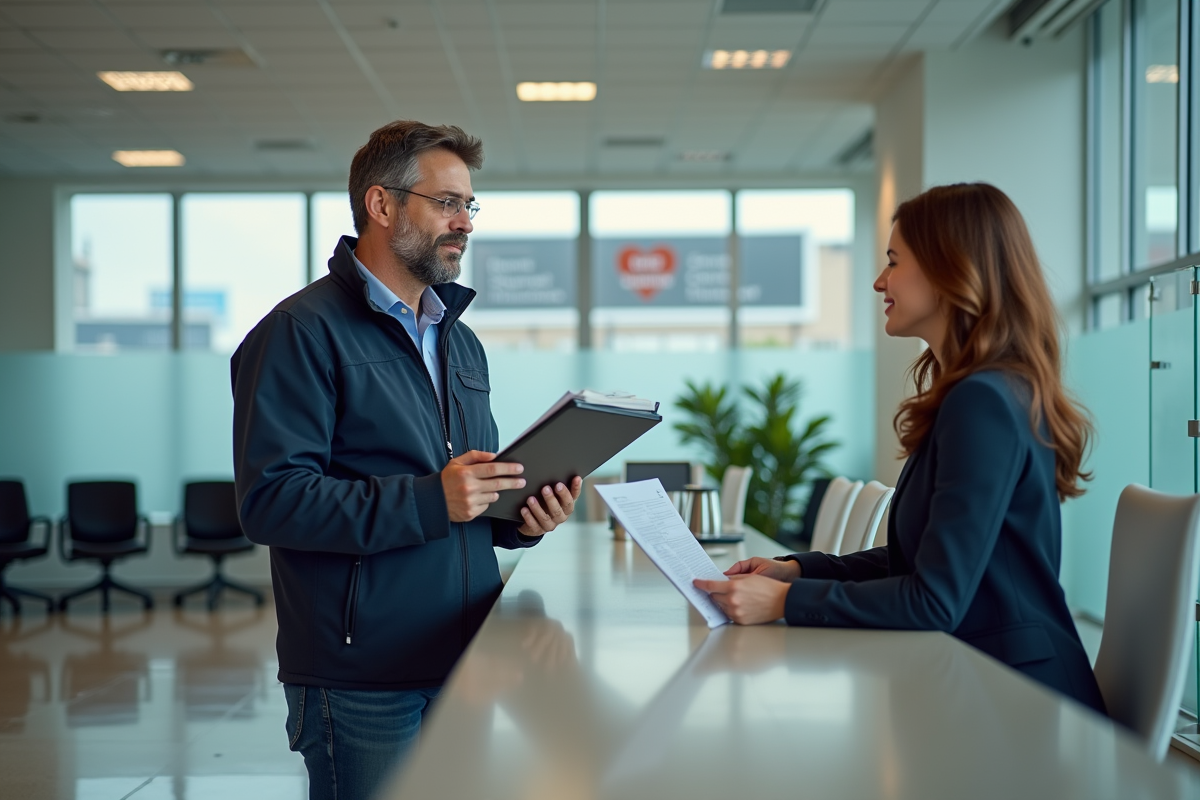 Homme en discussion avec un conseiller dans un bureau municipal