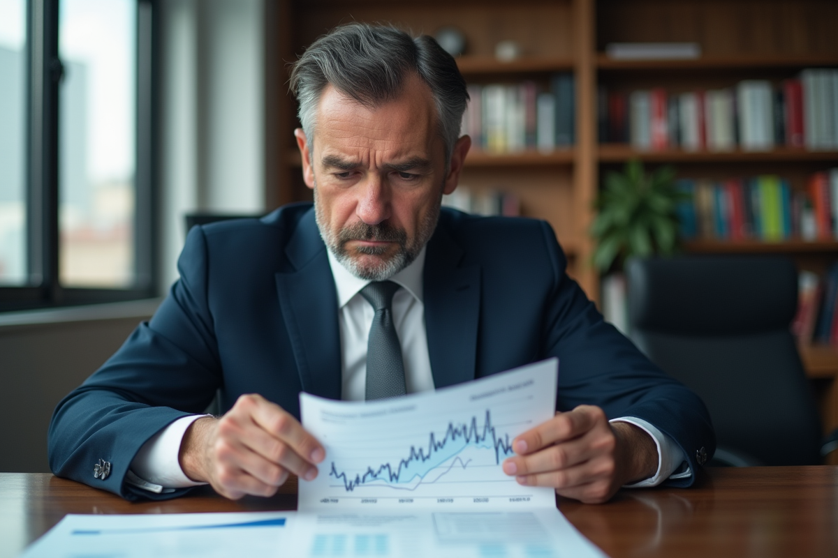 Homme d'affaires regardant un graphique financier dans un bureau