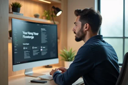 Homme en train de naviguer sur le site Bim Vup depuis son bureau à domicile en 2026