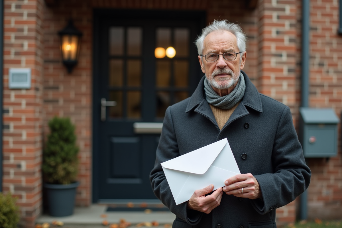 Homme d affaires dehors avec une enveloppe légale dans un environnement urbain