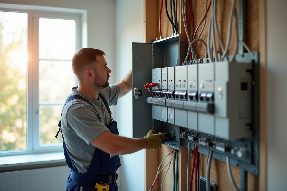 Installation d'un panneau électrique moderne dans une maison lumineuse