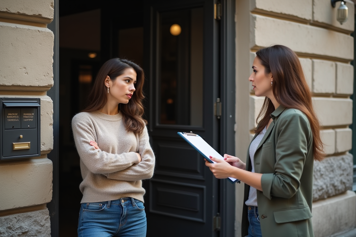 Jeune femme parlant avec une conseillère juridique dans un immeuble