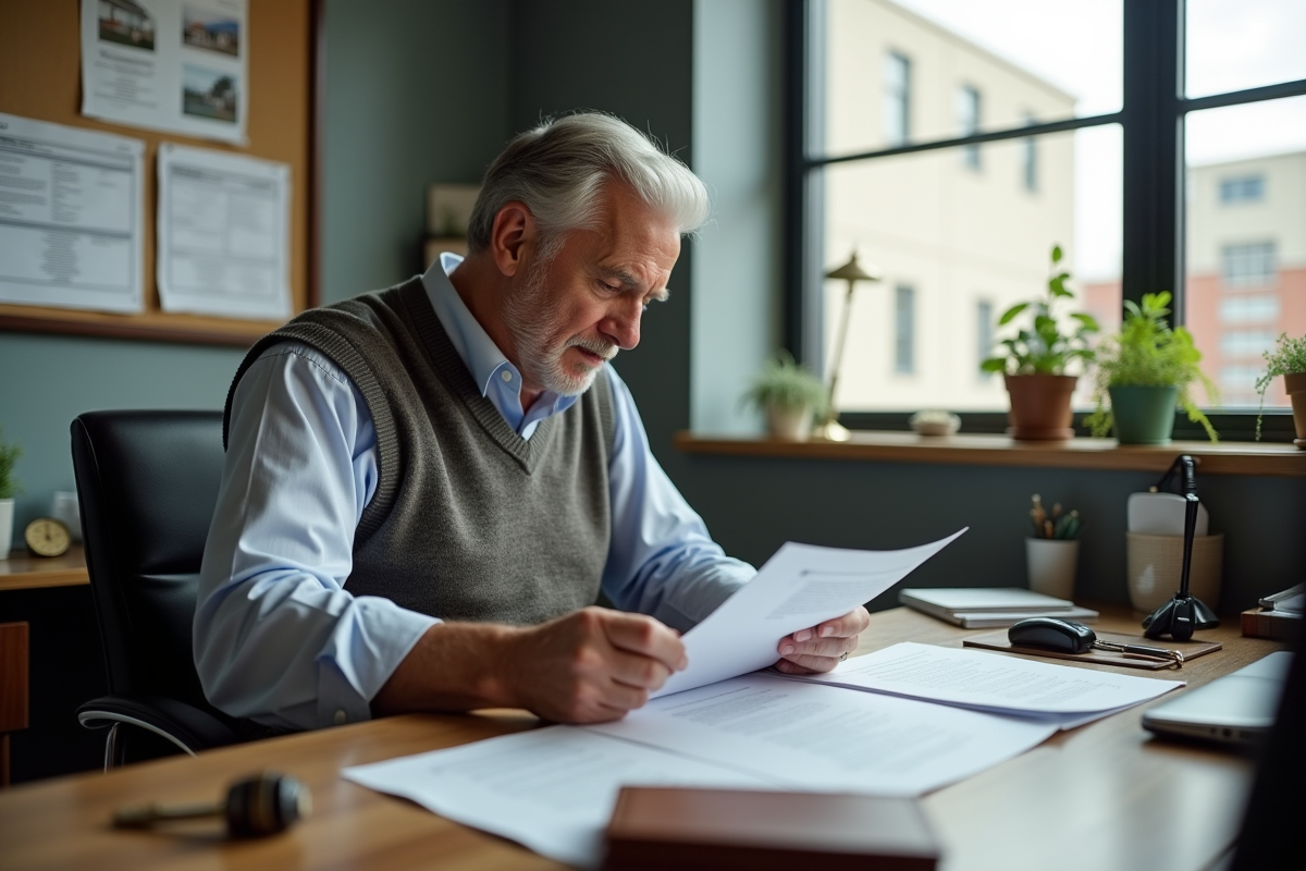 Loueur professionnel examinant un contrat dans son bureau