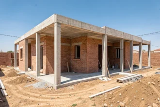 Maison en construction au Maroc avec structure en béton armé