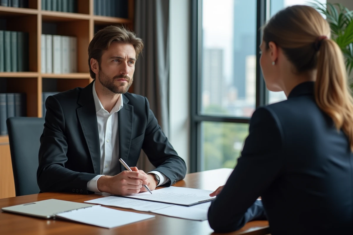 Femme d'affaires et notaire en discussion dans un bureau moderne