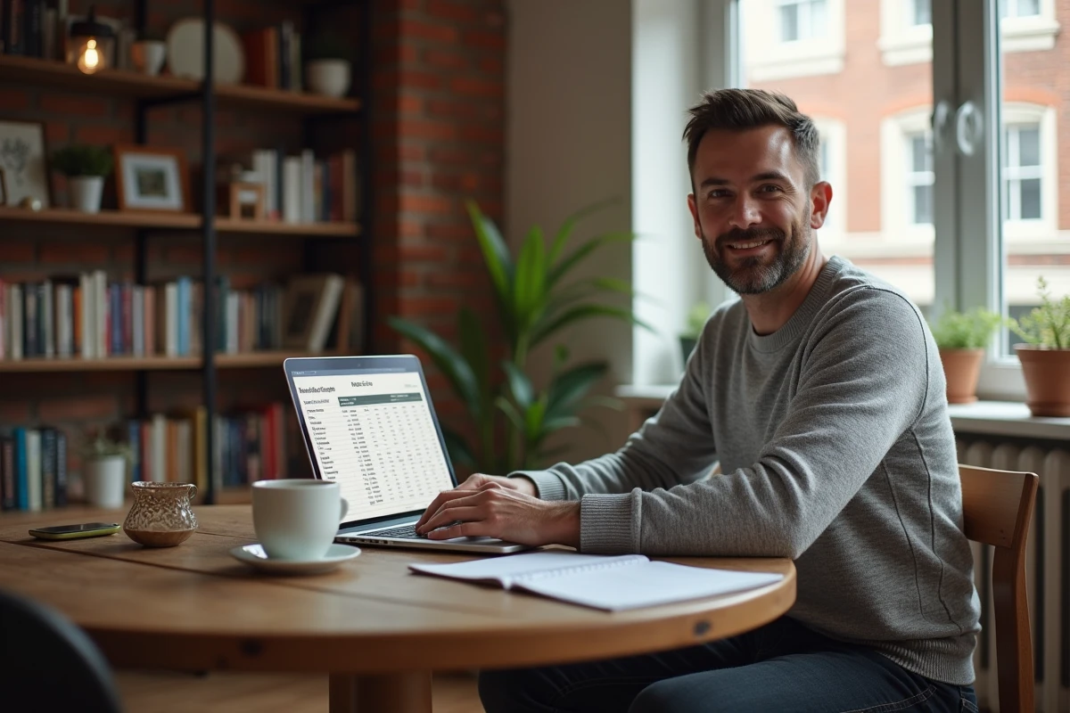 Propriétaire indépendant consultant des données sur l'évolution de l'indice ILAT depuis son bureau à domicile