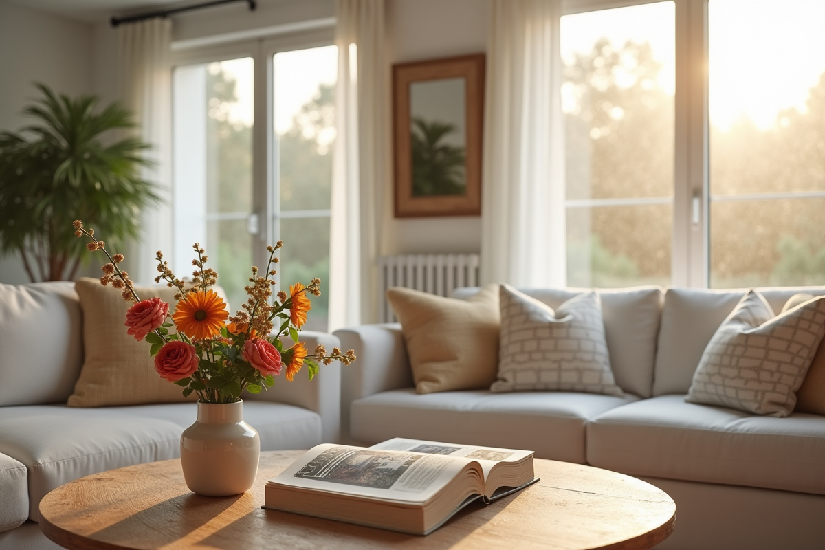 Salon accueillant d'une maison de vacances moderne avec lumière naturelle