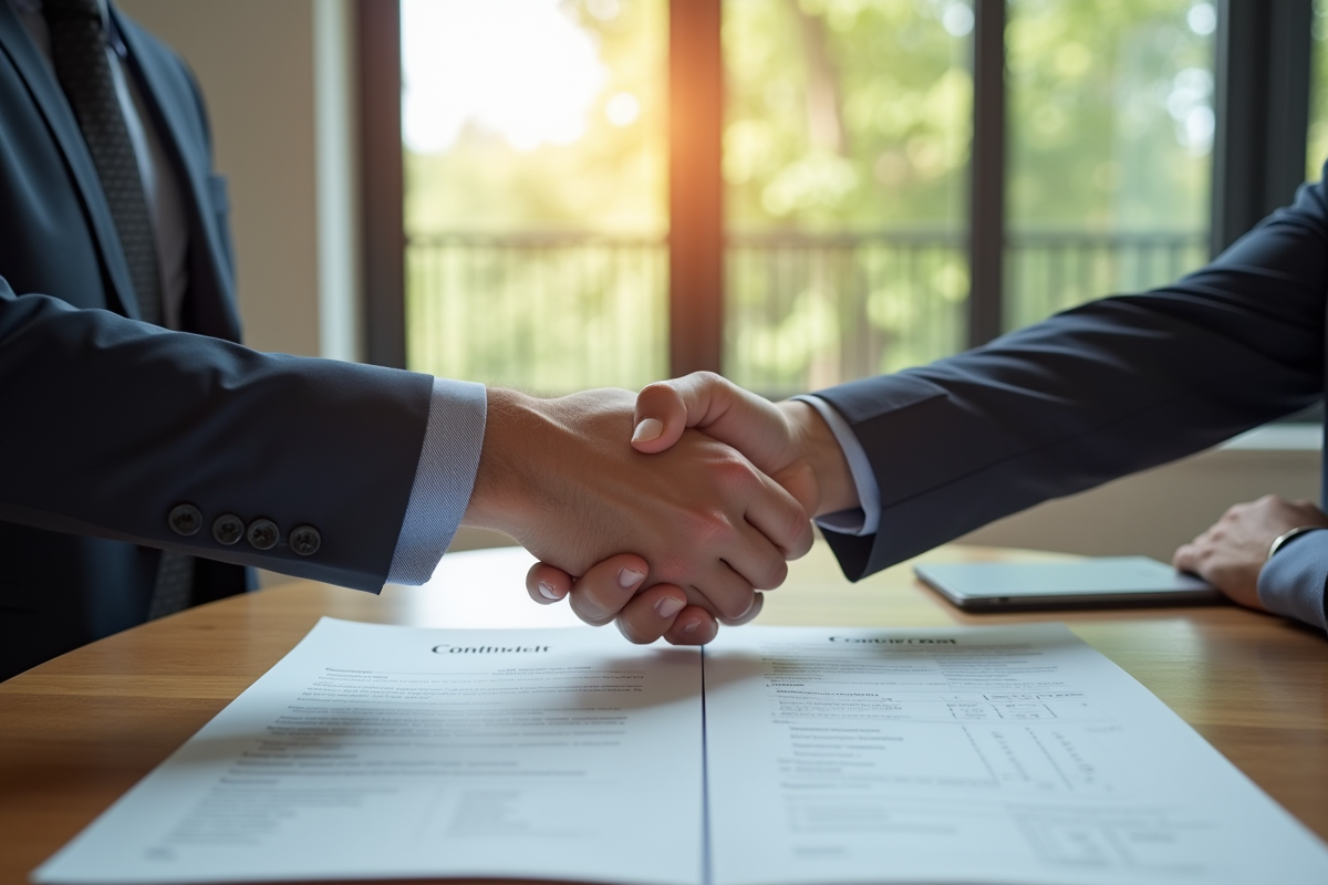 Main d’un propriétaire et d’un locataire signant un contrat de location